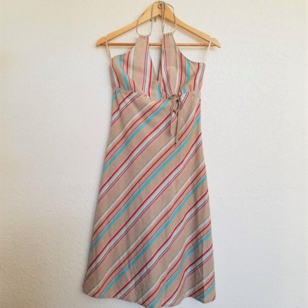 WE Striped Cotton Halter Dress with Open Back